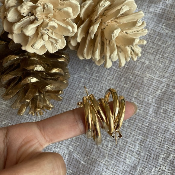 Triple layered gold finish hoops - Picture 5 of 5